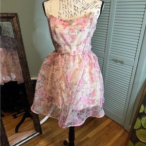 Forever 21 Strapless Dress with Pink Floral Design